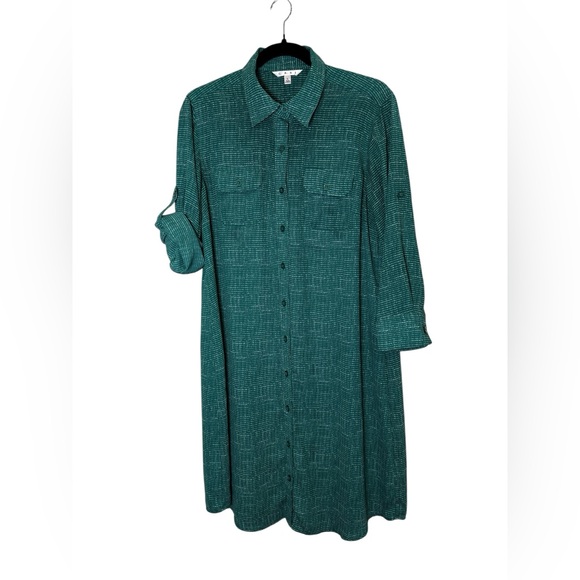 CAbi Dresses & Skirts - Cabi Women’s Green and White Print Midi Shirt Dress sz L
